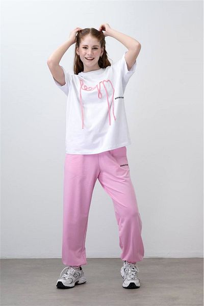 LOCO LOCO Girl's 2'Li Suit Ekstrafor Detailed White-Pink 7483 Model
