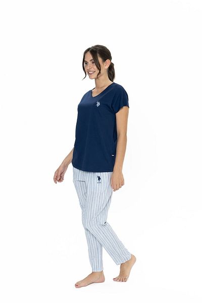 U.S. Polo Assn. U.S. Polo Assn. 20019 Set de pijamale pentru femei, albastru bleumarin, cu mâneci scurte, cu decolteu în V