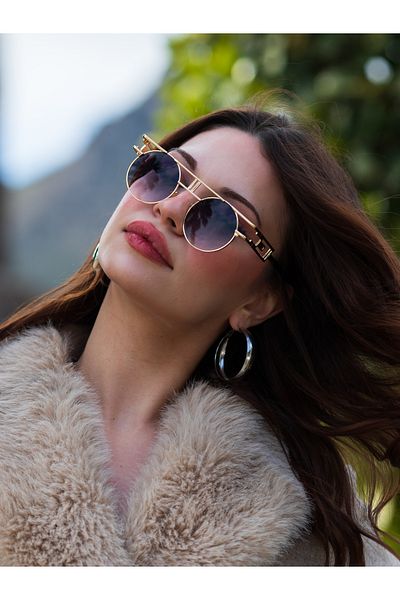 Angel Eyes Style Glasses Gold Oval Detailed Frame Black Glass