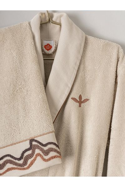 Cotton Box Σετ οικογενειακής ρόμπας Puff Κεντημένο Molende Beige-Anthracite