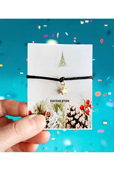 ENEFENDİ سوار معصمه بطاقة نجمة معدنية ذهبية صفراء هدية الحظ وفرة صديق حبل أسود