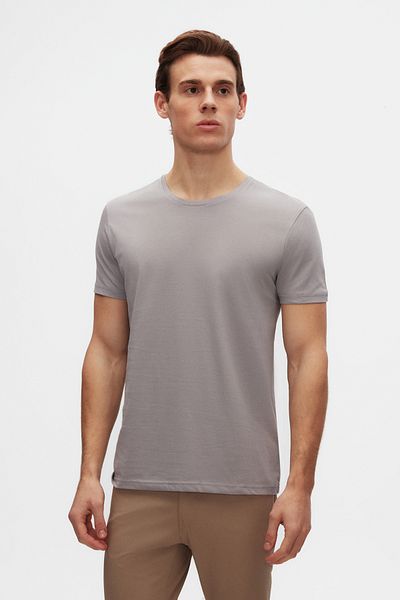 D'S Damat Μπλουζάκι Slim Fit Grey Crew Neck 100% βαμβακερό που αναπνέει