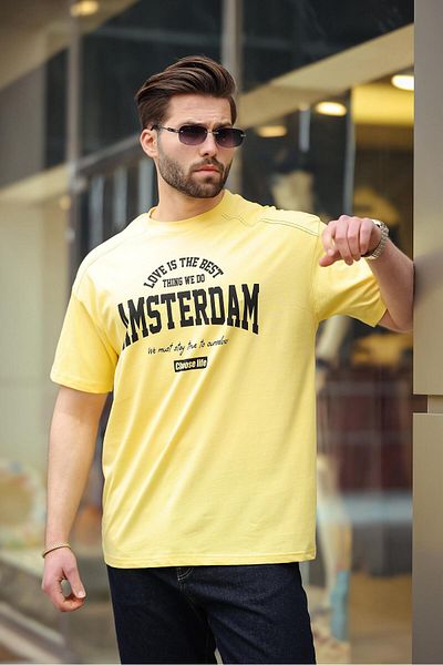 Madmext Ανδρικό T-Shirt με κίτρινο στάμπα E7124