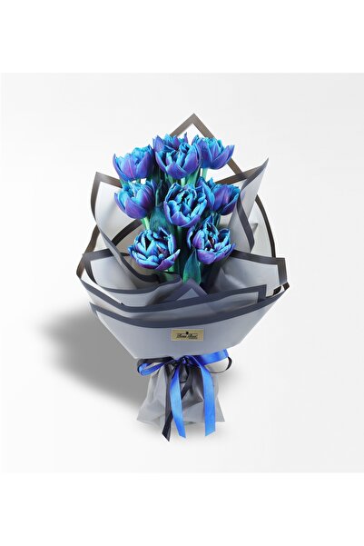 Rosebox 10 ADET MAVİ GALAXY LALE BUKETİ