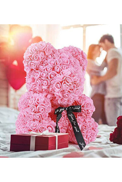 Rosebox Teddy Rose Bear - Pembe Güllü Ayıcık (40Cm)