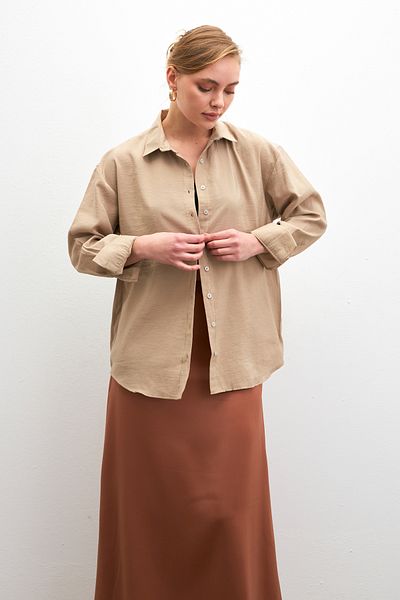 Bipantolon Γυναικείο πουκάμισο με μαλακή υφή Oversize Modal μακρυμάνικο