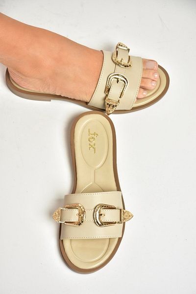 Fox Shoes U250110109 Γυναικείες παντόφλες μπεζ πόρπη