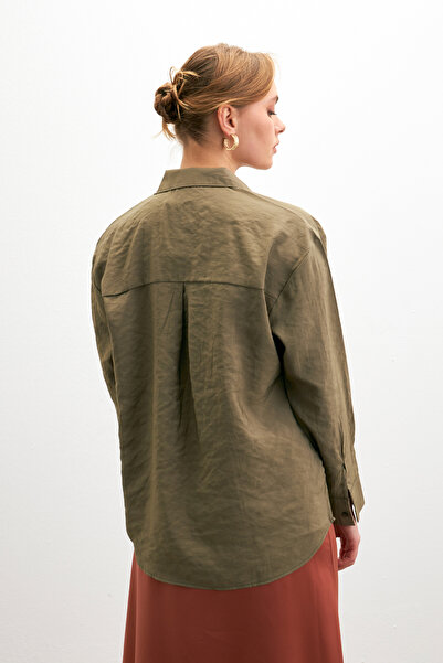 Bipantolon Γυναικείο μακρυμάνικο πουκάμισο με απαλή υφή χακί