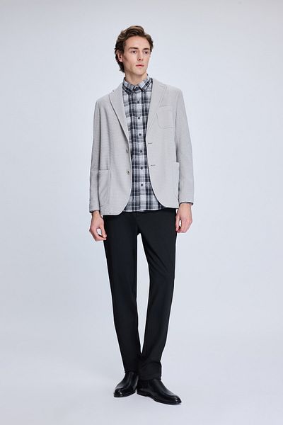 Hatemoğlu Gray Comfort Fit Patterned Mono Collar Classic Jacket