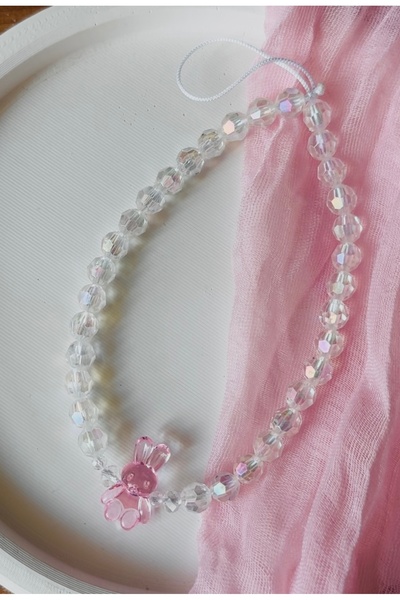 MİRAZ TASARIM MİRAZTASARIM PEMBE TAVŞANLI PARLAK BONCUKLU TELEFON CHARMI TELE...