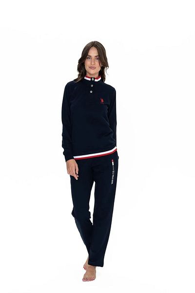 U.S. Polo Assn. U.S. Polo Assn. 20112 Set de pijamale pentru femei, albastru bleumarin, cu mânecă lungă, cu guler ridicat