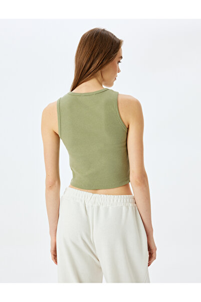 Koton Slogan Printed Crew Neck Sleeveless Crop Ribbed Undershirt