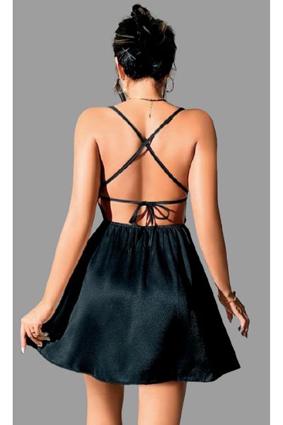 Cooqpoo Negru S-M-L-XL Mărimea Unii Elegant Talie Shirring Bretele subțiri Cămașă de noapte din satin