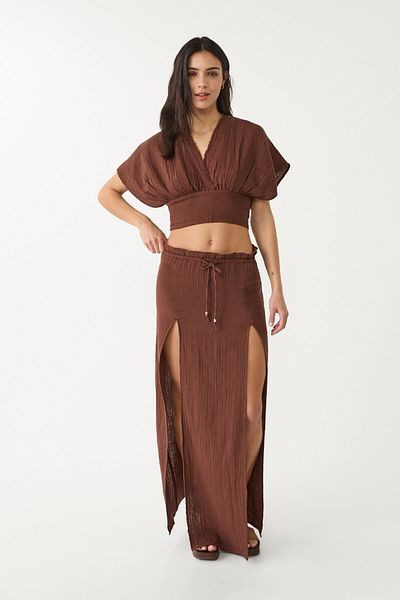Stradivarius Cropped cotton blouse with kimono sleeves
