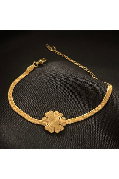 Zeyn Gold Steel Bracelet with Flower Figure
