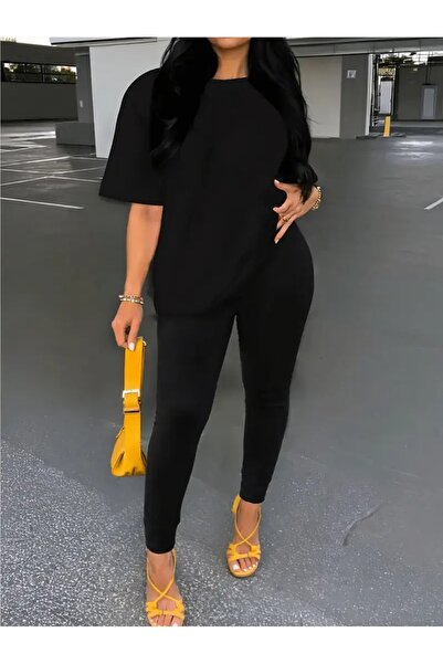 WOODROFFE طقم نسائي كبير الحجم - طقم تي شيرت ضيق وفضفاض