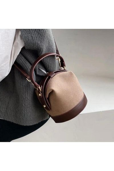 Accessories Vanilla Avenue Brown Leather Detailed Suede Look Mini Daily Women's Bag