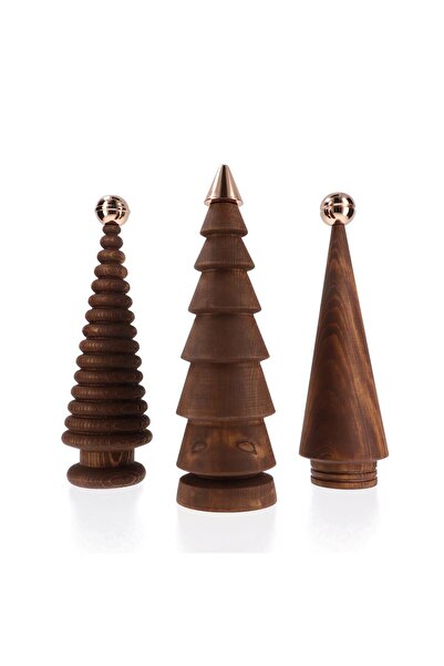 Ananas Ahşap Yılbaşı Ağacı Seti – Bronz Başlıklı Sedir, Büyük Boy