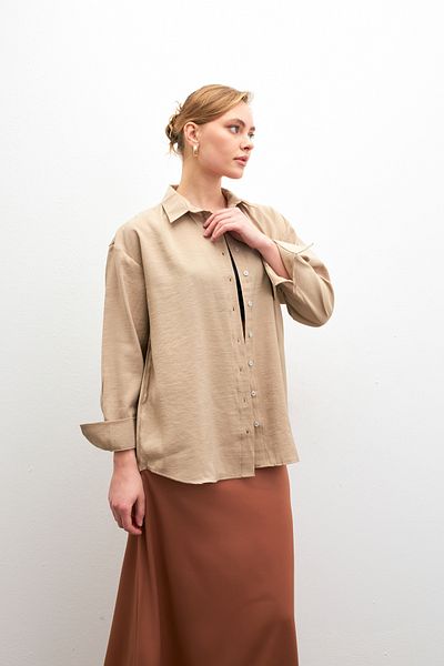 Bipantolon Γυναικείο πουκάμισο με μαλακή υφή Oversize Modal μακρυμάνικο