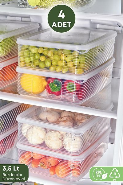 GRİMOR Life 4 Pieces 3.5 Liter Refrigerator Organizer Storage Container - Freezer Storage Container
