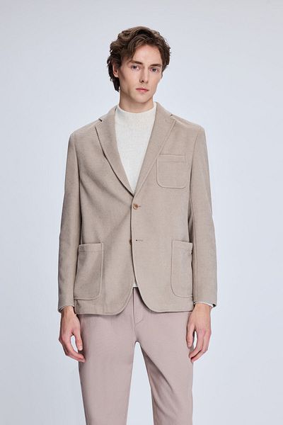 Hatemoğlu Beige Comfort Fit Patterned Mono Collar Classic Jacket