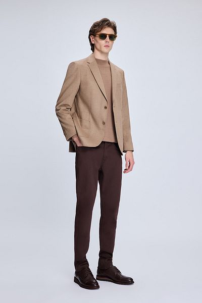 Hatemoğlu Camel Slim Fit Mono Collar Casual Jacket