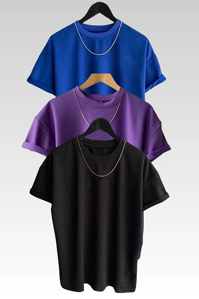 MODAGEN Μπλουζάκι Unisex Crew Neck Μωβ Μπλε Μαύρο Απλό 3 Πακέτο