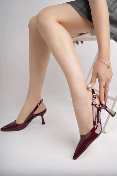 No8 Home St-002 Burgundy Patent Leather Daily 7 cm Heeled Shoes