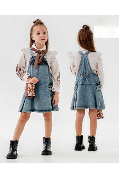 RENGARENK KIDS STORE Kiz Cocuk Kot Salopet Takim Gomlek Canta