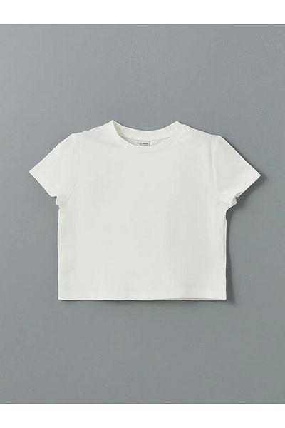 LC Waikiki Lcw Kids Ecru Crew Neck Girls Crop T-Shirt and Tank Top