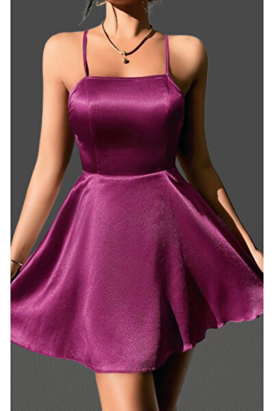 Cooqpoo Μωβ S-M-L-XL Μέγεθος Απλό Κομψό Σατέν Νυχτικό με Λεπτό λουράκι