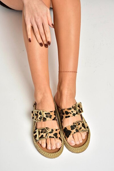 Fox Shoes U 596030202   Papuci de damă din piele intoarsa leopard