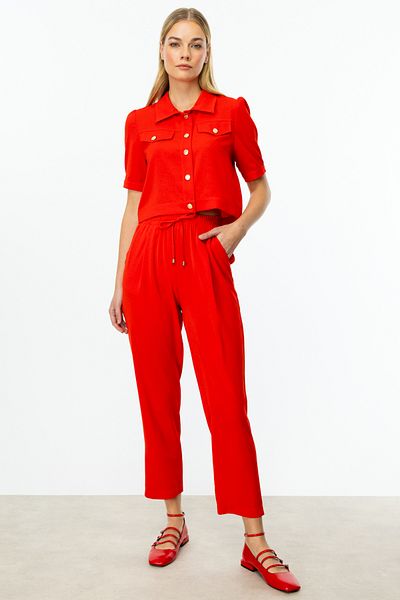 ON Red Patterned Trousers Self Crinkle 54368 Model