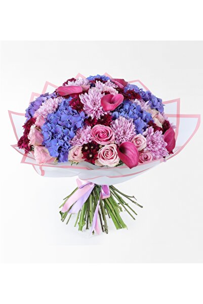 Rosebox Mor Ortanca, Gala, Anastasya Ve Krizantem Buketi