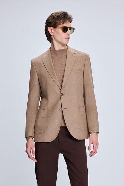 Hatemoğlu Camel Slim Fit Mono Collar Casual Jacket
