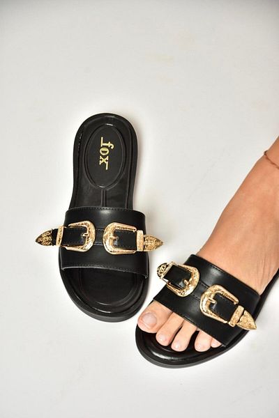 Fox Shoes U 250110109   Black Buckle Women's Slippers
