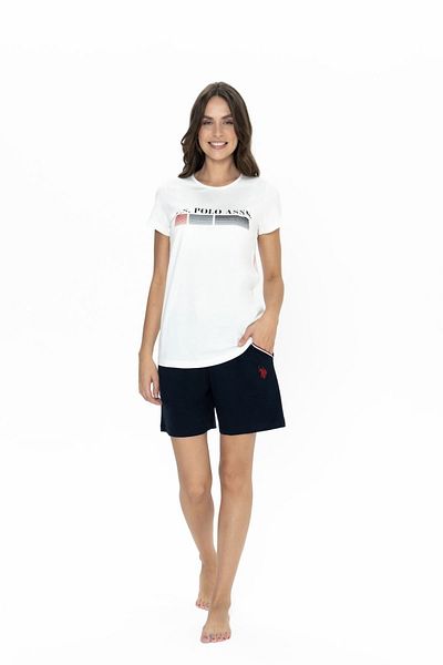 U.S. Polo Assn. U.S. Polo Assn. 20004 Women's Ecru Short Sleeve Round Neck Shorts Set