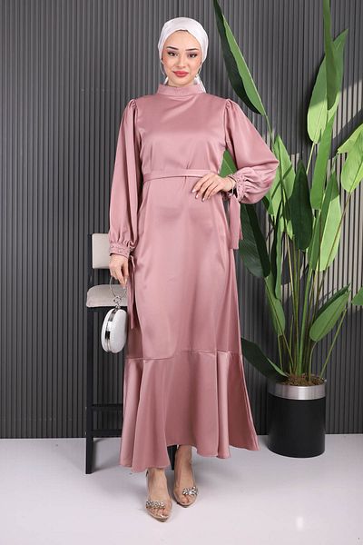 İmajButik Βραδινό φόρεμα Dusty Rose Stone Λεπτομερής φούστα Flounced Satin