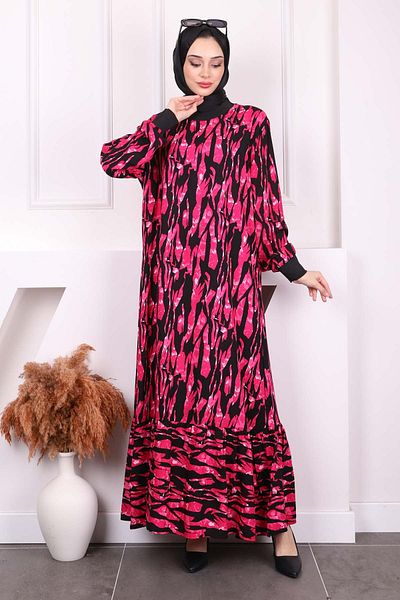 İmajButik Φούξια μοτίβο φούστα με στρώσεις Viscon φόρεμα