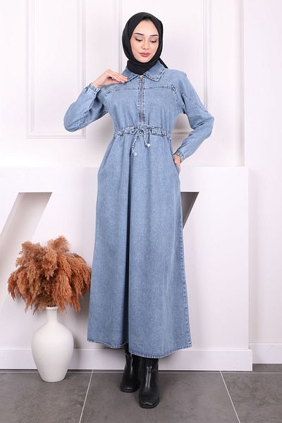 İmajButik Μπλε τζιν φόρεμα με φερμουάρ μπροστά στη μέση