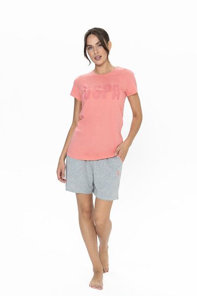 U.S. Polo Assn. 20011 Women's Pink Short Sleeve Round Neck Shorts Suit