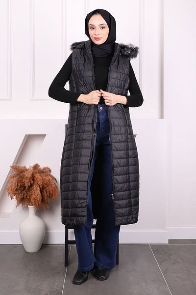 İmajButik Black Hooded Puffer Vest