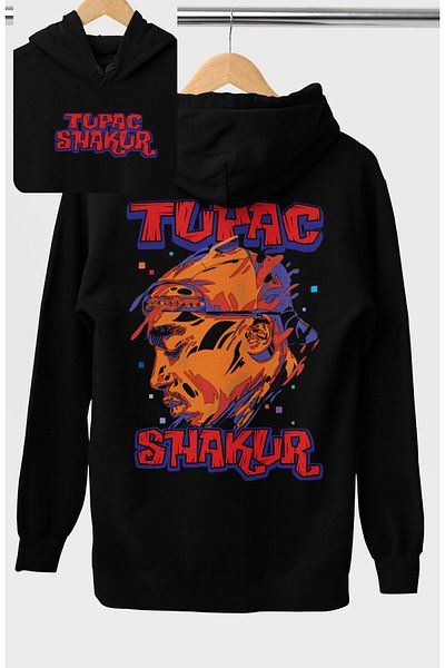 Fuddy Moda Oversize Tupac Shakur Back Printed Hooded Sweatshirt, Unisex Rapper Themed Hoodie