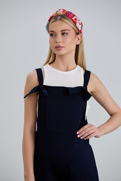 Işşıl IŞIL 4493 - Tie-Up Knee-Free Combed Cotton Jumpsuit for Pregnant and Gardener