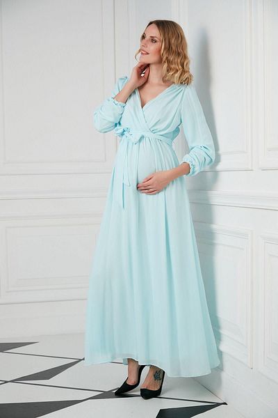 Işşıl O7053-Rochie Maxi de Maternitate pentru Baby Shower-Brâu din Sifon