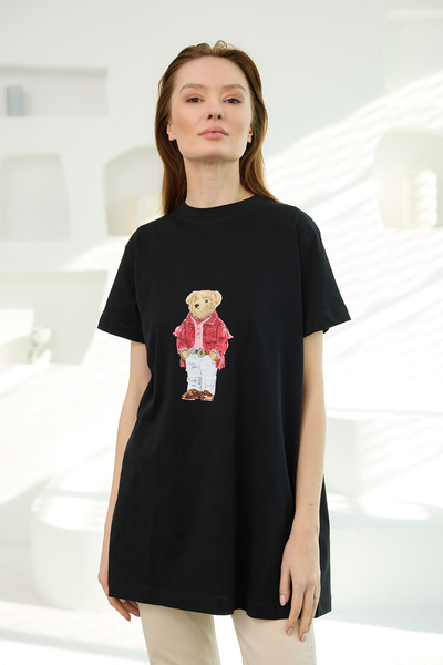 LOCCO Kadın Bisiklet Yaka Kısa Kollu İçlik Siyah