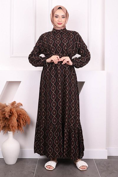 İmajButik Φούστα με καφέ σχέδιο με στρώσεις Viscon φόρεμα