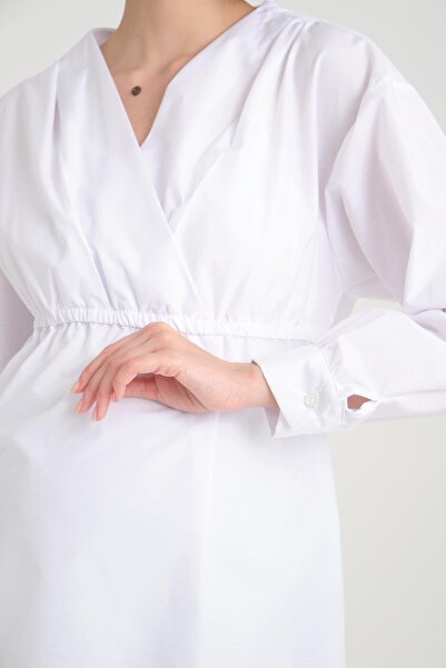 Işşıl IŞIL B109 - Maternity Cotton Blouse-Shirt, Double Breasted Collar and Breastfeeding Detail