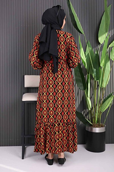 İmajButik Φούστα με πορτοκαλί σχέδιο με στρώσεις Viscon φόρεμα