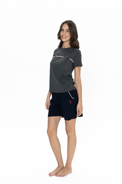 U.S. Polo Assn. 20001 Women's Anthracite Melange Short Sleeve Round Neck Shorts Set